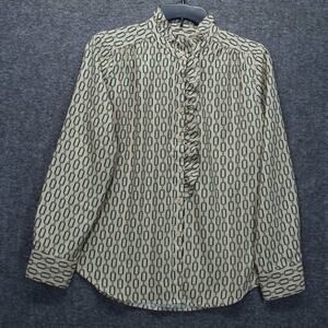 Ann Taylor chain link beige/ green long-sleeve blouse Petite Medium NEW Career